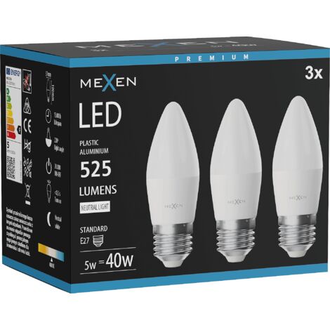Mexen Nova 3x Ampoule LED E27, C37, 5W, Neutre - 4000K, 525 lm - L102-E27-0540-01x03