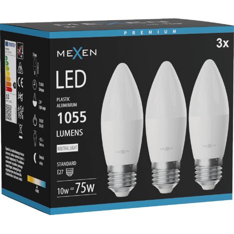 Mexen Nova 3x Ampoule LED E27, C37, 10W, Neutre - 4000K, 1055 lm - L102-E27-1040-01x03