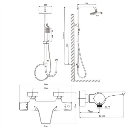SHAMANDA Duschsystem Komplett – Wasserfall-Auslauf, Handbrause & 30,5 Cm Regendusche, Mattschwarz