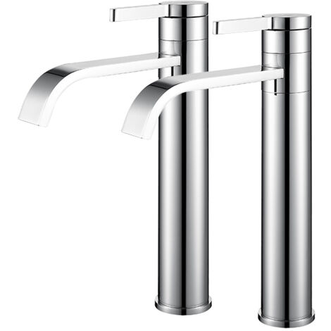 2 x Wasserhahn Bad hoch Einhebel Mischbatterie Bad wasserfall Armatur mit Chrom Griff Waschtischarmatur Badarmatur für Waschbecken Einhebel-Waschtischmischer Waschbeckenarmatur
