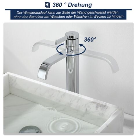 2 x Wasserhahn Bad hoch Einhebel Mischbatterie Bad wasserfall Armatur mit Chrom Griff Waschtischarmatur Badarmatur für Waschbecken Einhebel-Waschtischmischer Waschbeckenarmatur