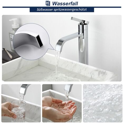2 x Wasserhahn Bad hoch Einhebel Mischbatterie Bad wasserfall Armatur mit Chrom Griff Waschtischarmatur Badarmatur für Waschbecken Einhebel-Waschtischmischer Waschbeckenarmatur