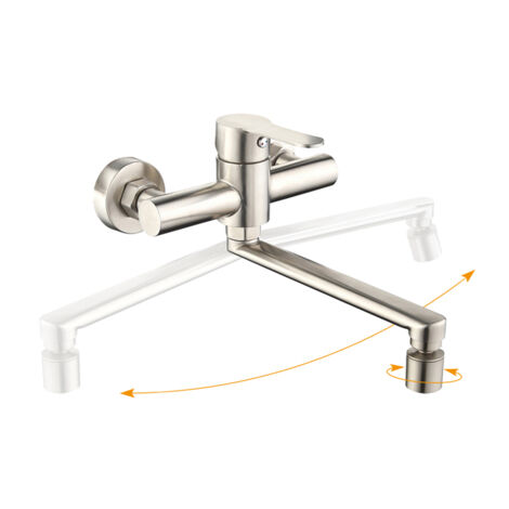 Wand Küchenarmatur Einhandmischer für Spüle, wandhängend, Küchenarmatur mit langem Auslauf und 2 Wasserstrahlarten Spültischarmatur zur Aufputz-Wandmontage, Wandarmatur für Küche