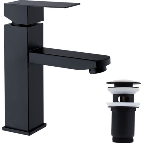 Schwarzes Badezimmer-Wasserhahn-Set und Pop-up-Ablauf mit automatischem Überlauf