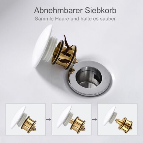 Universal Pop Up Ablaufgarnitur – Für Waschbecken, Click-Clack-Ventil, Mit/ohne Überlauf, Chrom/Schwarz, Höhe 80 Mm