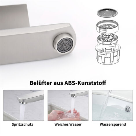 2PCS Badezimmer-Wasserhahn Zwei-Wege-Waschtischmischer für Badezimmer Edelstahl-Waschtischarmatur Klassischer Gebürsteter Waschtisch-Wasserhahn