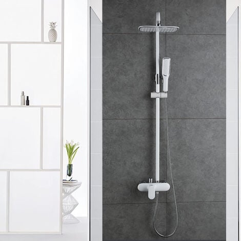 Duscharmatur Weiß Duschsystem Rainshower Regendusche Duschset Brausegarnitur mit Duschkopf und Handbrause Dusche Armatur mit Überkopfbrause für Badezimmer