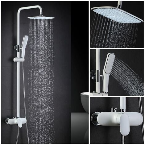 Duscharmatur Weiß Duschsystem Rainshower Regendusche Duschset Brausegarnitur mit Duschkopf und Handbrause Dusche Armatur mit Überkopfbrause für Badezimmer