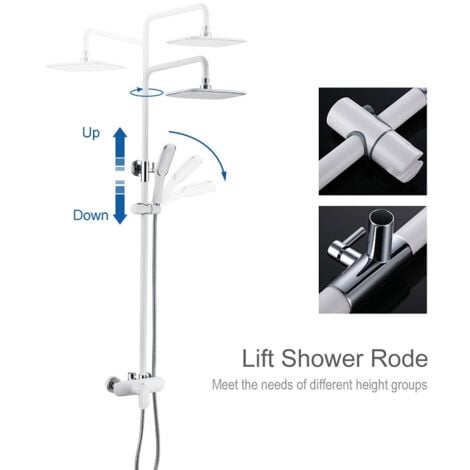 Duscharmatur Weiß Duschsystem Rainshower Regendusche Duschset Brausegarnitur mit Duschkopf und Handbrause Dusche Armatur mit Überkopfbrause für Badezimmer