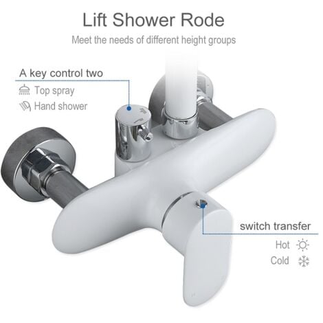 Duscharmatur Weiß Duschsystem Rainshower Regendusche Duschset Brausegarnitur mit Duschkopf und Handbrause Dusche Armatur mit Überkopfbrause für Badezimmer