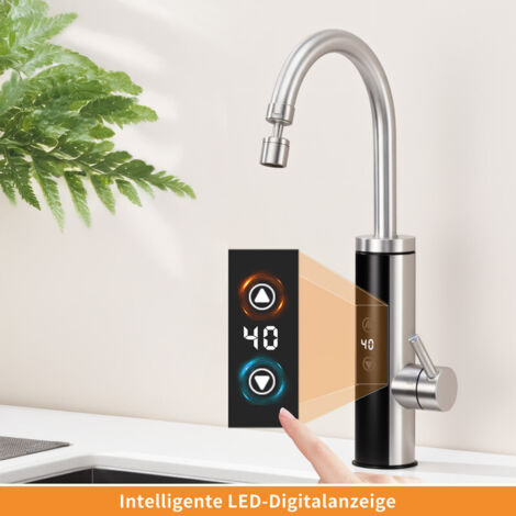 Elektrischer Wasserhahn mit Durchlauferhitzer 230V, Wasserhahn Küche mit Touch-Temperaturregler & LED-Display, Anti-Spritz Edelstahl Küchenarmatur, Durchlauferhitzer Küche, Garten & Camping