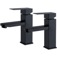 2x Waschtischarmatur Schwarz Einhebel Wasserhahn Bad Badarmatur Waschtisch Armatur Warmes und Kaltes Wasser Liefern wassersparend (2 x Schlauch G3/8)