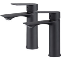 2PCS Wasserhahn Bad Schwarz Waschtischarmatur Mischbatterie Bad Armatur Badezimmer Waschbeckenarmatur Einhebelmischer Matt Schwarz