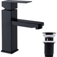 Schwarzes Badezimmer-Wasserhahn-Set und Pop-up-Ablauf mit automatischem Überlauf