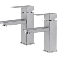 2PCS Badezimmer-Wasserhahn Zwei-Wege-Waschtischmischer für Badezimmer Edelstahl-Waschtischarmatur Klassischer Gebürsteter Waschtisch-Wasserhahn