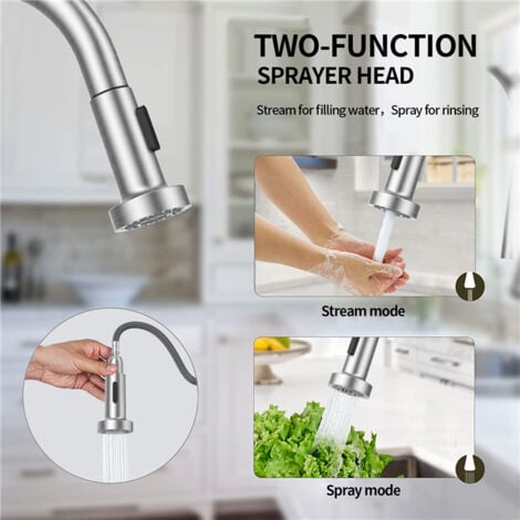 Rubinetti da Cucina con Doccetta Estraibile Miscelatori da Cucina Rubinetto per Lavello Cucina  Miscelatore Cucina 2 Getti Girevole a 360°