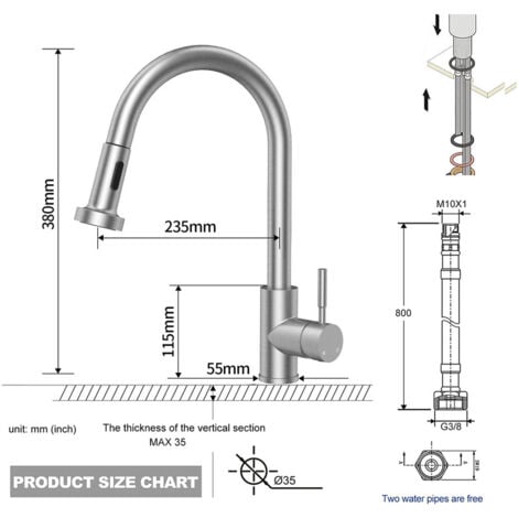 Rubinetti da Cucina con Doccetta Estraibile Miscelatori da Cucina Rubinetto per Lavello Cucina  Miscelatore Cucina 2 Getti Girevole a 360°