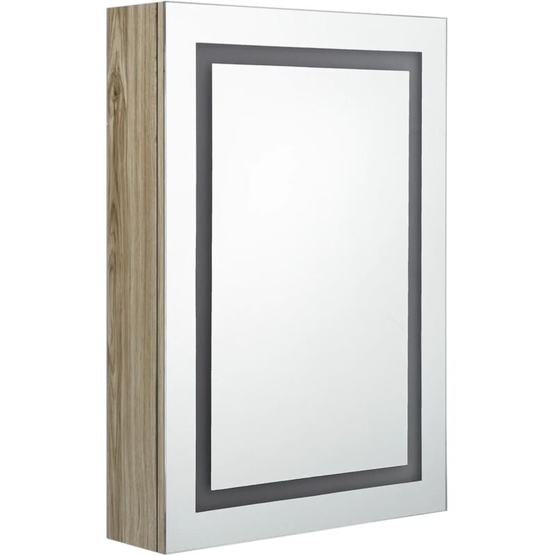 Armadietto Bagno con Specchio e Luci LED SYFAX Rovere Sonoma 76x15
