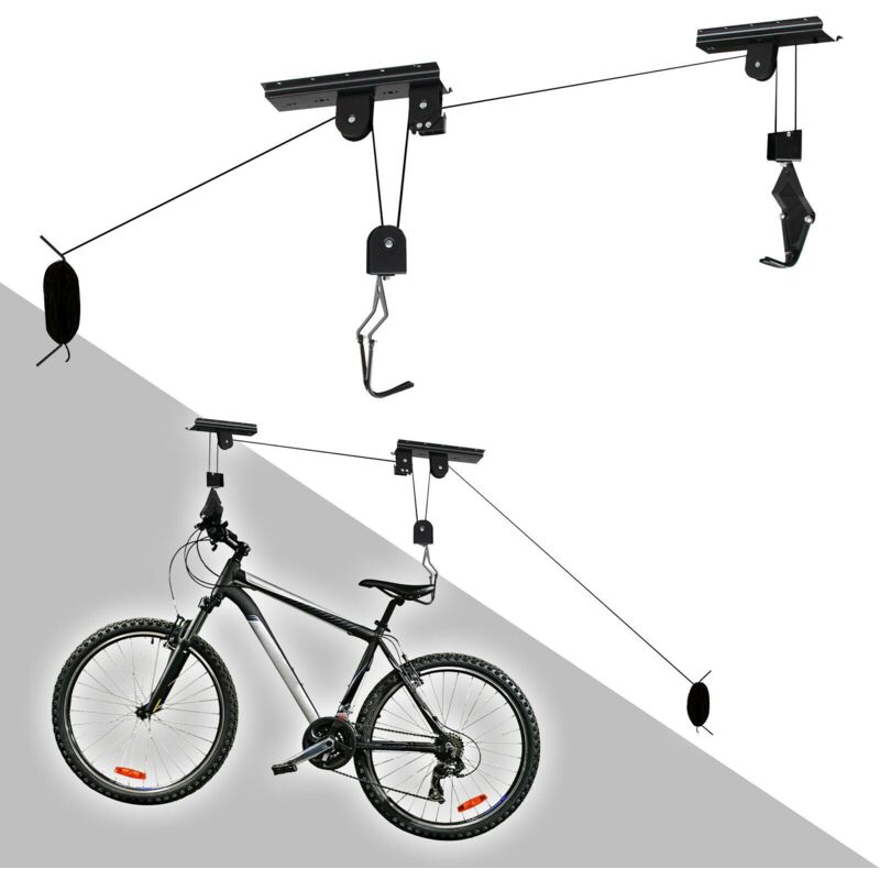 Sollevatore Per Biciclette A Soffitto Denny International - Portata 20 Kg, Carrucola Con Blocco, Kit Completo Per Garage