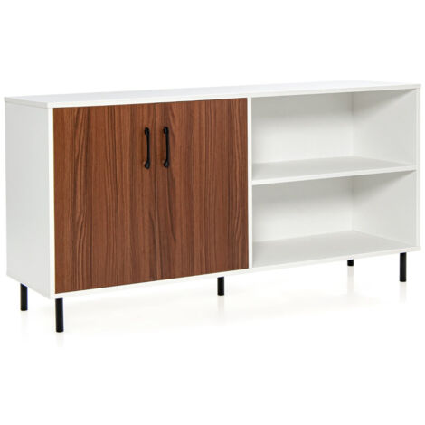 Credenza Phuket 168 Cm - Mobile Soggiorno 4 Ante, Bianco Ondulato, Con Gambe, 120x39x168 Cm
