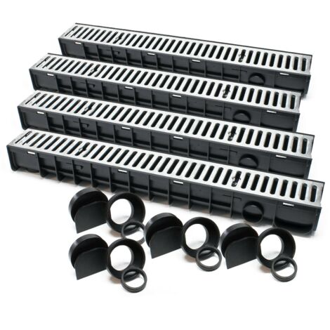Set 4 grondaie da 1 mt copertura griglia 1,5 ton ghisa drenaggio evacuazione acque reflue 160001700