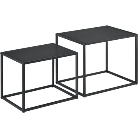 Set 2 Tavolini Tondi 50 E 70 Cm In Ceramica Nera Portoro Opaco E Base Nera Gringo