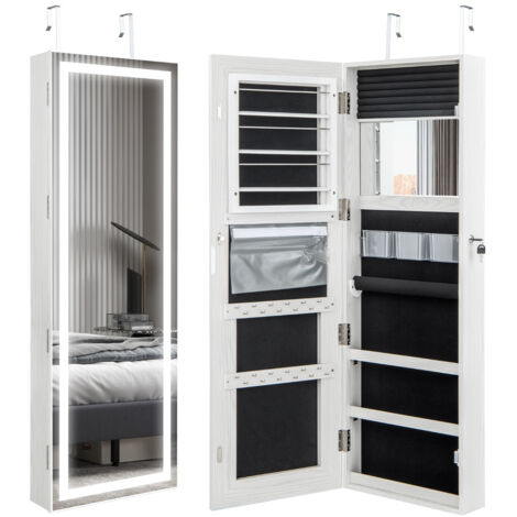 Armadietto Per Gioielli 2 In 1 Con Specchio – Appendibile A Porta O Parete, Serratura Magnetica, Interno In Velluto, Nero