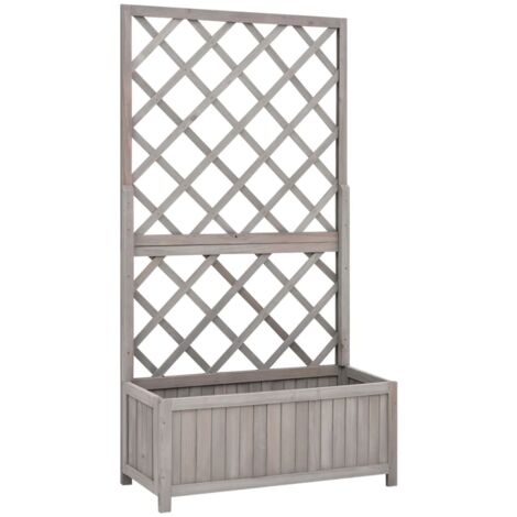 Fioriera Con Traliccio VidaXL In Legno Massello Di Abete Grigio - 45x30x74 Cm Per Piante Rampicanti Da Esterno, Balcone E Giardino