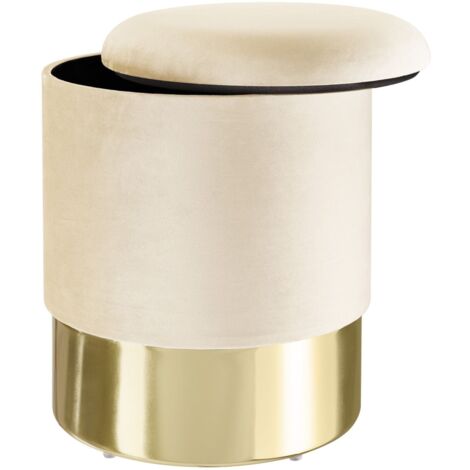 SKM Sgabello Con Contenitore 40 Cm – Rivestito In Tessuto Beige Con Gambe In Legno – Pratico E Salvaspazio