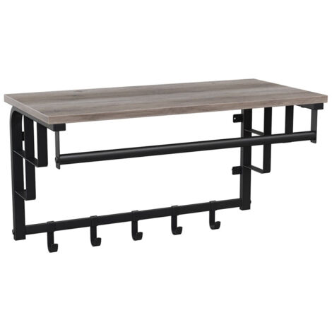 Appendiabiti Da Parete Con Mensola 44 Cm - 5 Ganci In Metallo - Organizer Per Ingres, Bagno, Camera Da Letto - Moderno Con Ripiano Portachiavi - 3