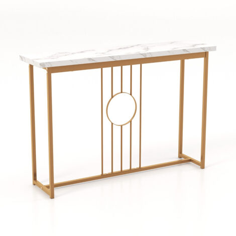 COSTWAY Tavolo Consolle Dorato Da 120 CM, Tavolo Da Ingresso Moderno Con Piano Effetto Marmo Bianco Base Geometrica Tavolo Lungo E Stretto Da Divano Per Soggiorno E Ingresso 80617743