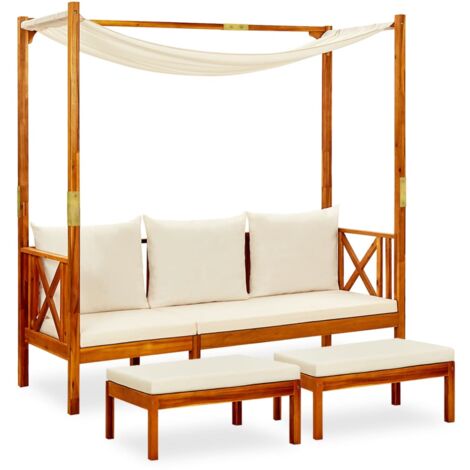 VidaXL Panchina Da Giardino Con Tenda In Legno Di Acacia – Divano Da Esterno Con Cuscini Morbidi, Perfetto Per Rilassarsi All’Ombra