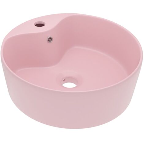 Lavabo di lusso con troppopieno da appoggio wc lavabo bagno stanza cosmetica casa 36x13 cm ceramica rosa opaco 020002774