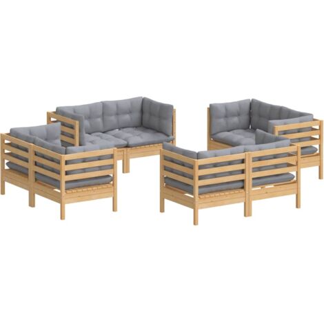Mobili da giardino mobili da esterno Set di mobili da 8 pezzi con cuscini in legno di pino grigio (1/5)