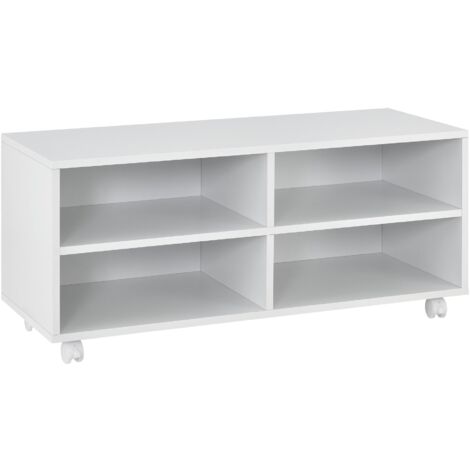 Mobile Basso Su 4 Ruote [en.casa] Gränne – 90x35x41 Cm, 4 Scomparti, Bianco Opaco, Portata 15 Kg, Con Fermaruote, Per Soggiorno O Ufficio - 2