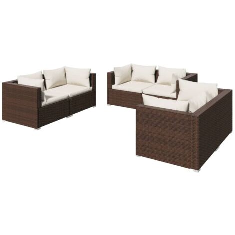 VidaXL Set Divano Da Giardino In Polyratan Marrone - 4 Pezzi Con Cuscini E Tavolino In Vetro - Angolare Componibile Con Poggiapiedi - 4