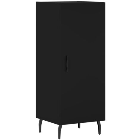 Credenza Stretta Hovothy 34x34x90 Cm - Armadio A Colonnina 3 Ante In Legno E Metallo Nero