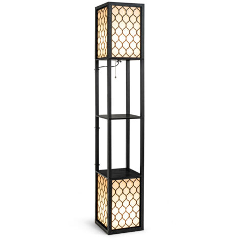 RELAX4LIFE Lampada da Terra con Base di Tavolino, Tavolino Portaoggetti a 2 Ripiani, Ricarica Cellulare con Porta USB, Lampada Moderna Multiuso con Paralume in Tessuto per Soggiorno/Camera