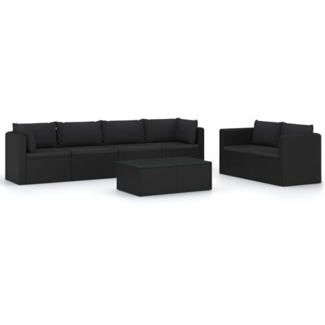 Mobili da giardino mobili da esterno Set di mobili da 7 pezzi con cuscini in resina intrecciata nera (1/5)