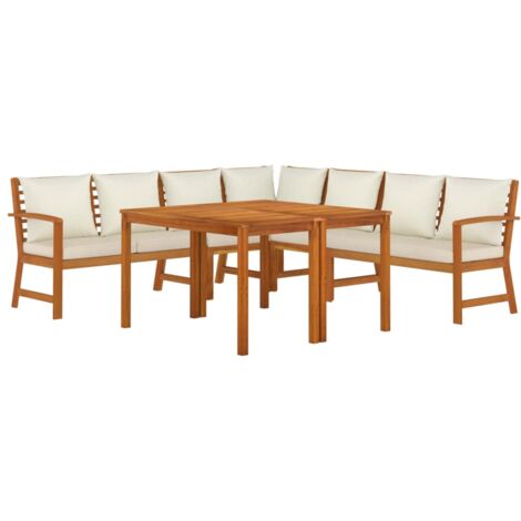 Set da pranzo da giardino, cuscini per arredo da esterno, 7 pezzi, in legno di acacia (1/5)