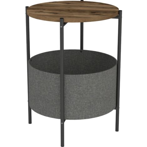 Tavolino rotondo a 2 ripiani in legno massello per piccoli spazi, staffa durevole con portaoggetti da scrivania, bianco, 60 cm