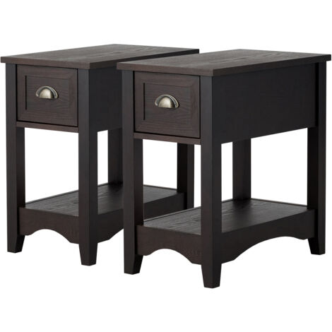 Comodino KOMFOTTEU Con 2 Cassetti – Gambe In Legno Di Gomma – Stile Vintage – Dimensioni 45x39,5x61,5 Cm – Colore Noce
