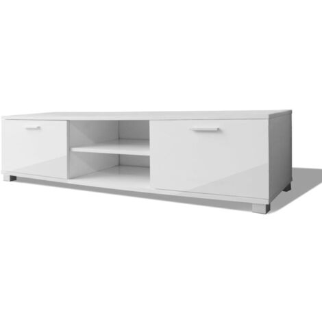 Mobile TV Moderno 197,5 Cm In Bianco Lucido Con Ante In Vetro E LED 7 Colori – Elegante E Pratico Per Soggiorno