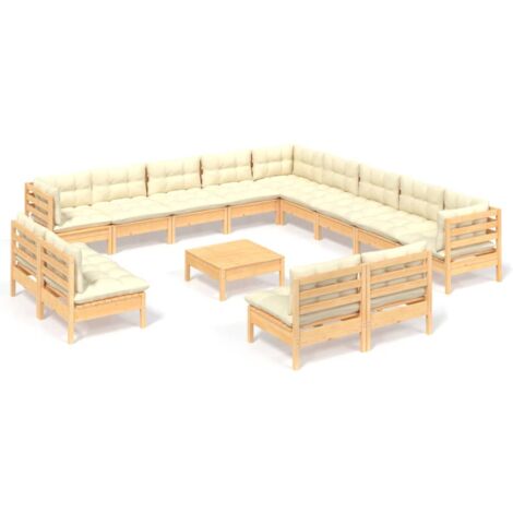 Mobili da giardino Mobili da esterno Set di mobili da 14 pezzi con cuscini color crema in legno di pino massiccio (1/5)