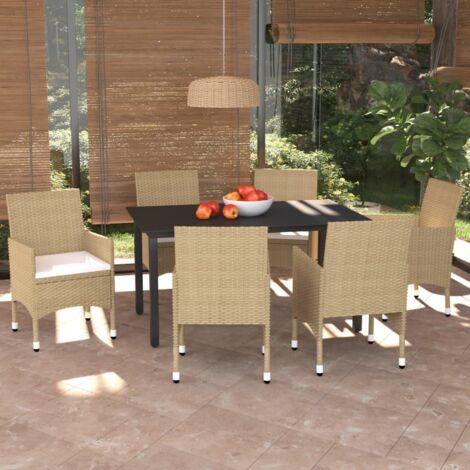 Mobili da pranzo e cuscini da giardino 7 pezzi in polyrattan beige 020014524 (1/5)