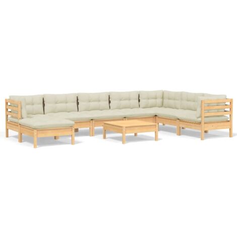 Mobili da giardino Mobili da esterno Set di mobili da 9 pezzi con cuscini color crema in legno di pino massiccio (1/5)