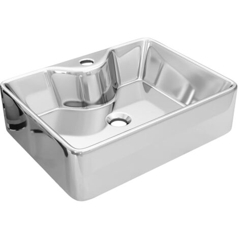Lavabo Rettangolare Da Appoggio In Ceramica Eridanus - 490x370x140 Mm, Foro Scarico 45 Mm, Bianco Lucido