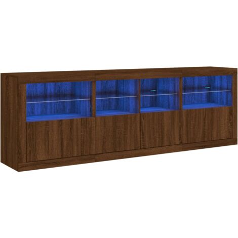 Mobile TV 108 Cm In Legno Con Luci LED E 4 Cassetti In Tessuto – Credenza Vintage Per Soggiorno E Ufficio