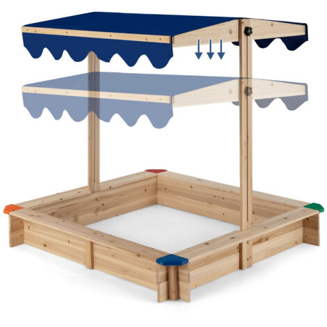 SPRINGOS Sabbiera In Legno Con Tetto E Panchine 120x120 Cm - Completa Di Telo Protettivo