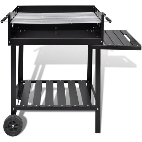 Barbecue A Carbonella Hespéride Etretat, Legno E Acciaio, Focolare 54x38 Cm, Rotelle E Mensole Laterali